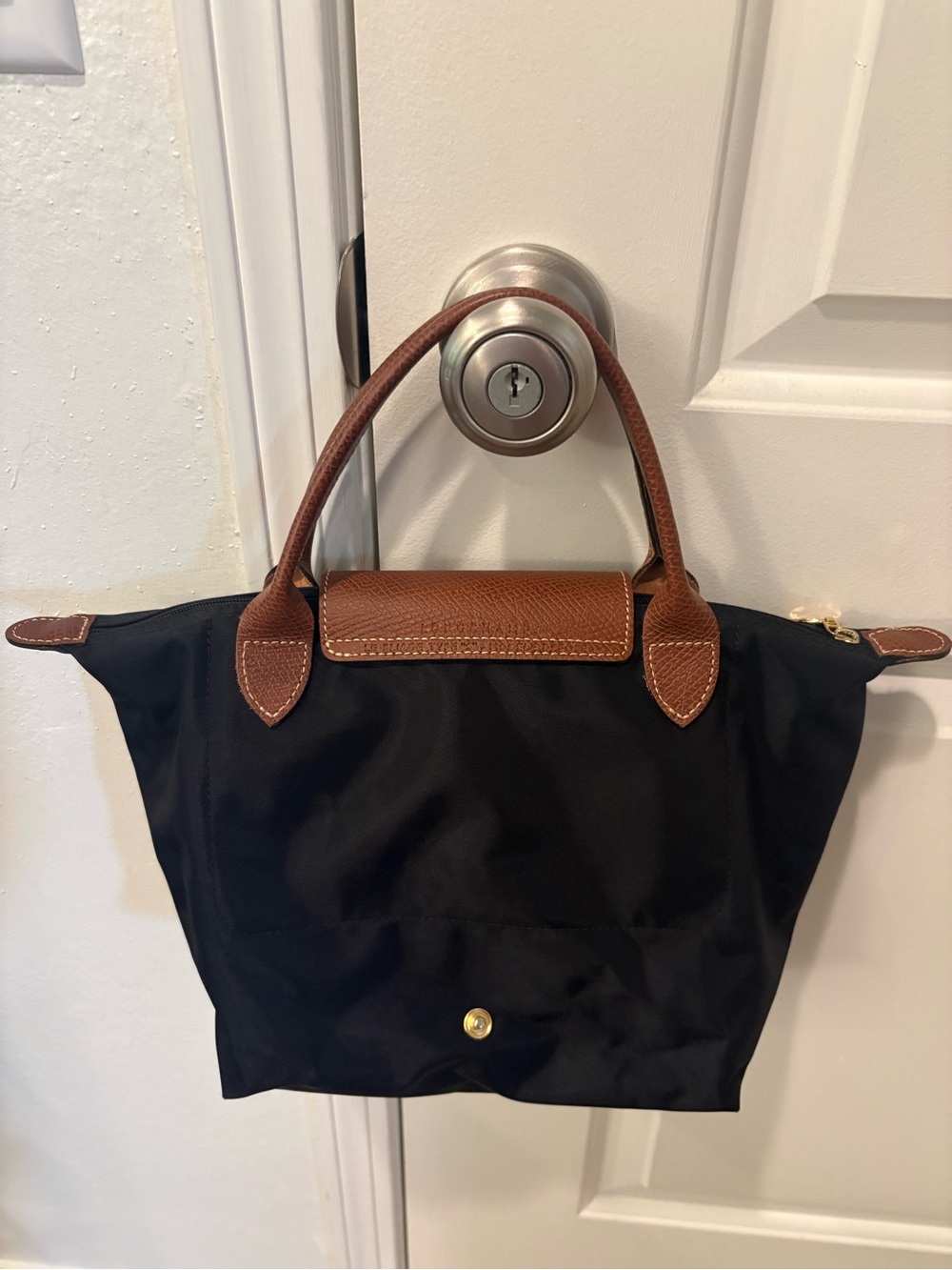 Longchamp Black Nylon Tote with Brown Leather Trim - Picture 2 of 4